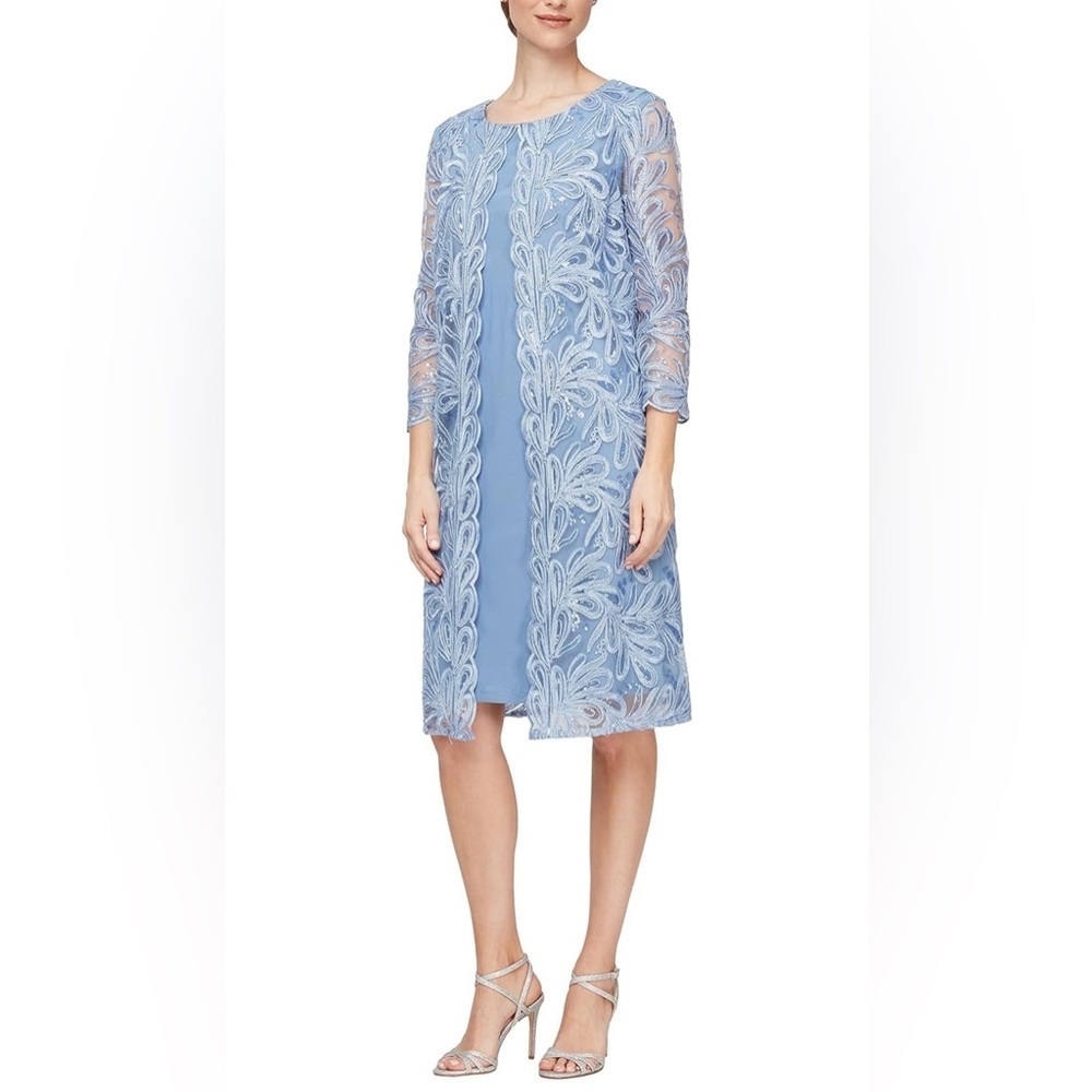 Alex Evenings Womens Midi Scoop Neck Shift Dress with Jacket